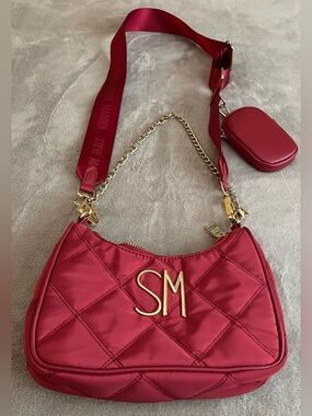 Steve Madden Red Quilted Crossbody Bag with matching Coin Pouch